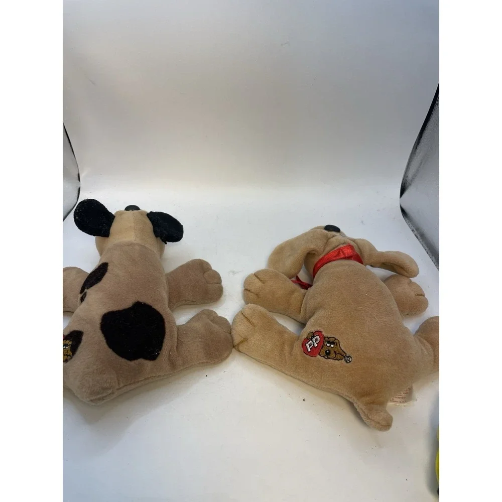 2 Tonka Pound Puppies Brown With Brown Spot And Tan With Red Ribbon